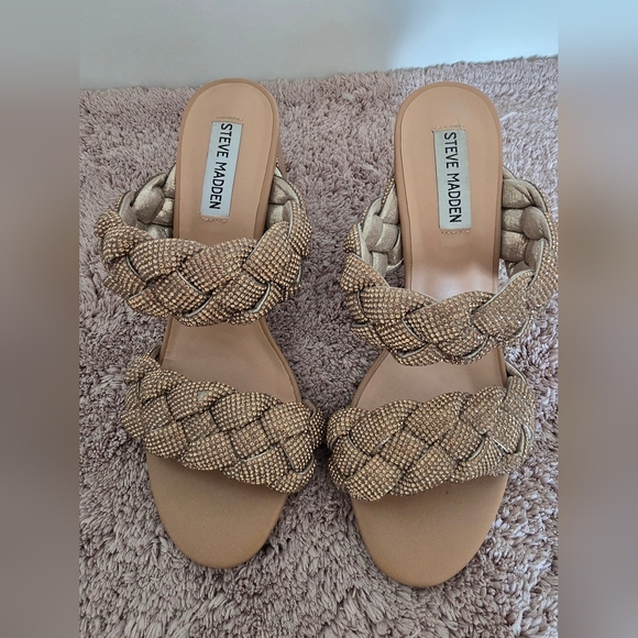 Steve Madden Tan Braided Slip-On Sandals - Picture 10 of 13